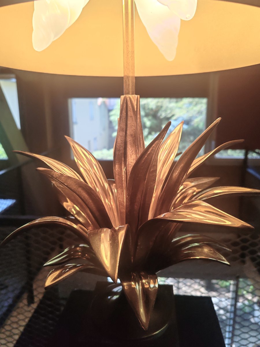 Maison Charles Lampe Modele Agave à gorge Bronze doré France 1970-photo-4