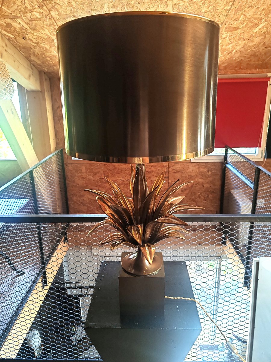 Maison Charles Lampe Modele Agave à gorge Bronze doré France 1970-photo-7