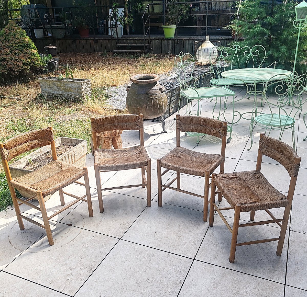 Charlotte Perriand Chaises Dordogne en frêne et paille édition Sentou vers1950/60 set de 4-photo-2