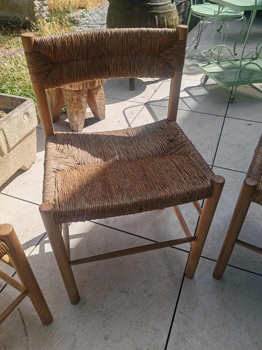 Charlotte Perriand Chaises Dordogne en frêne et paille édition Sentou vers1950/60 set de 4-photo-3