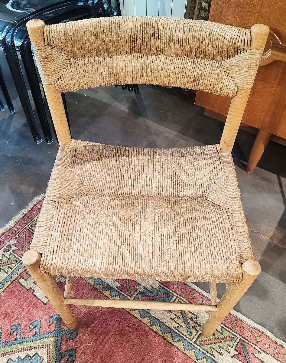 Charlotte Perriand Chaises Dordogne en frêne et paille édition Sentou vers1950/60 set de 4-photo-2