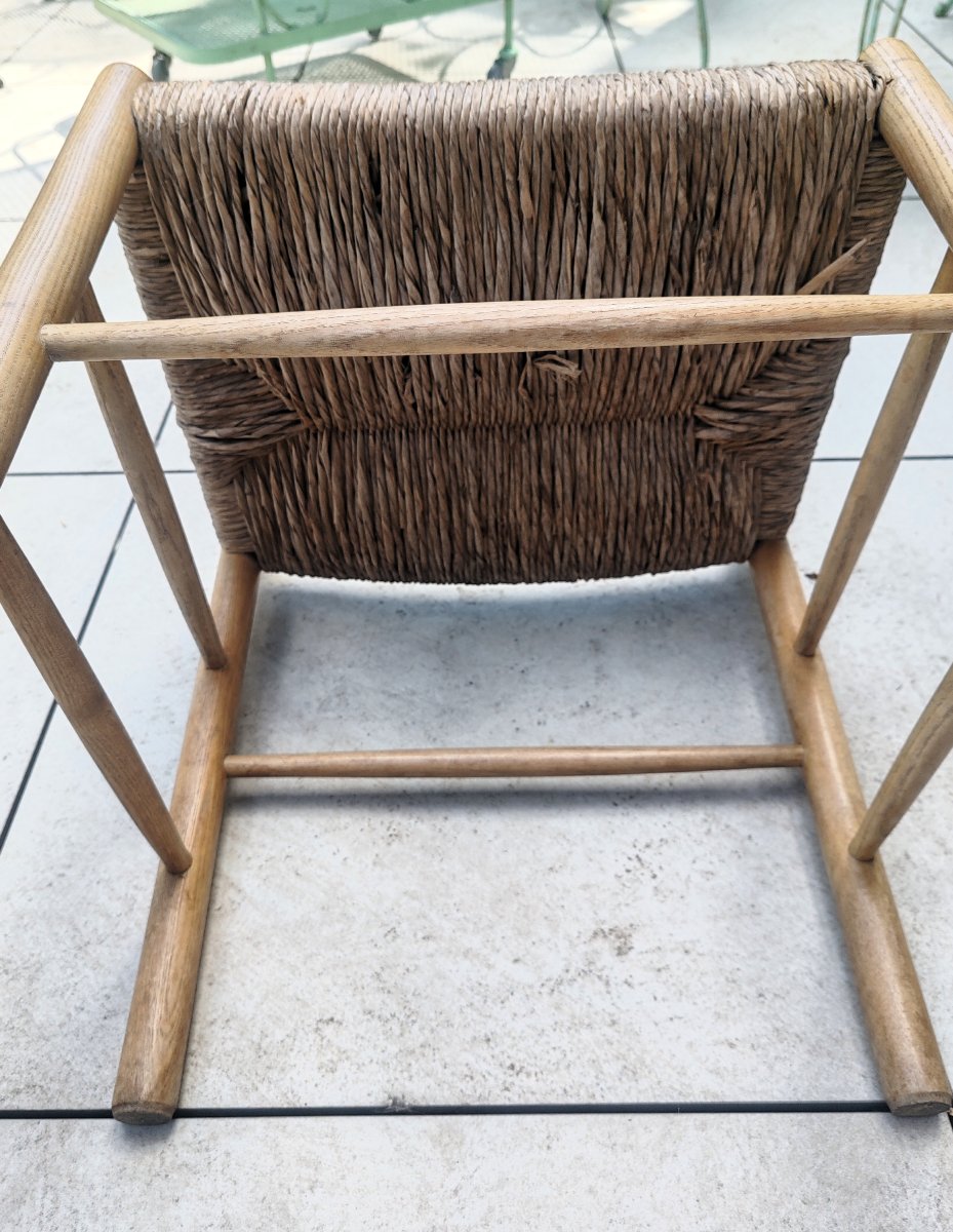 Charlotte Perriand Chaises Dordogne en frêne et paille édition Sentou vers1950/60 set de 4-photo-6