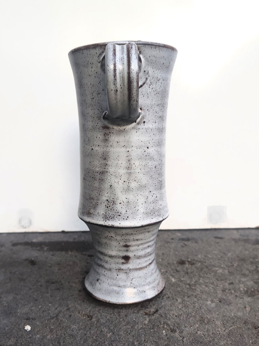 Michel ANASSE Grand Pichet / Vase en grès émaillé blanc sur fond brun vers 1965-photo-4