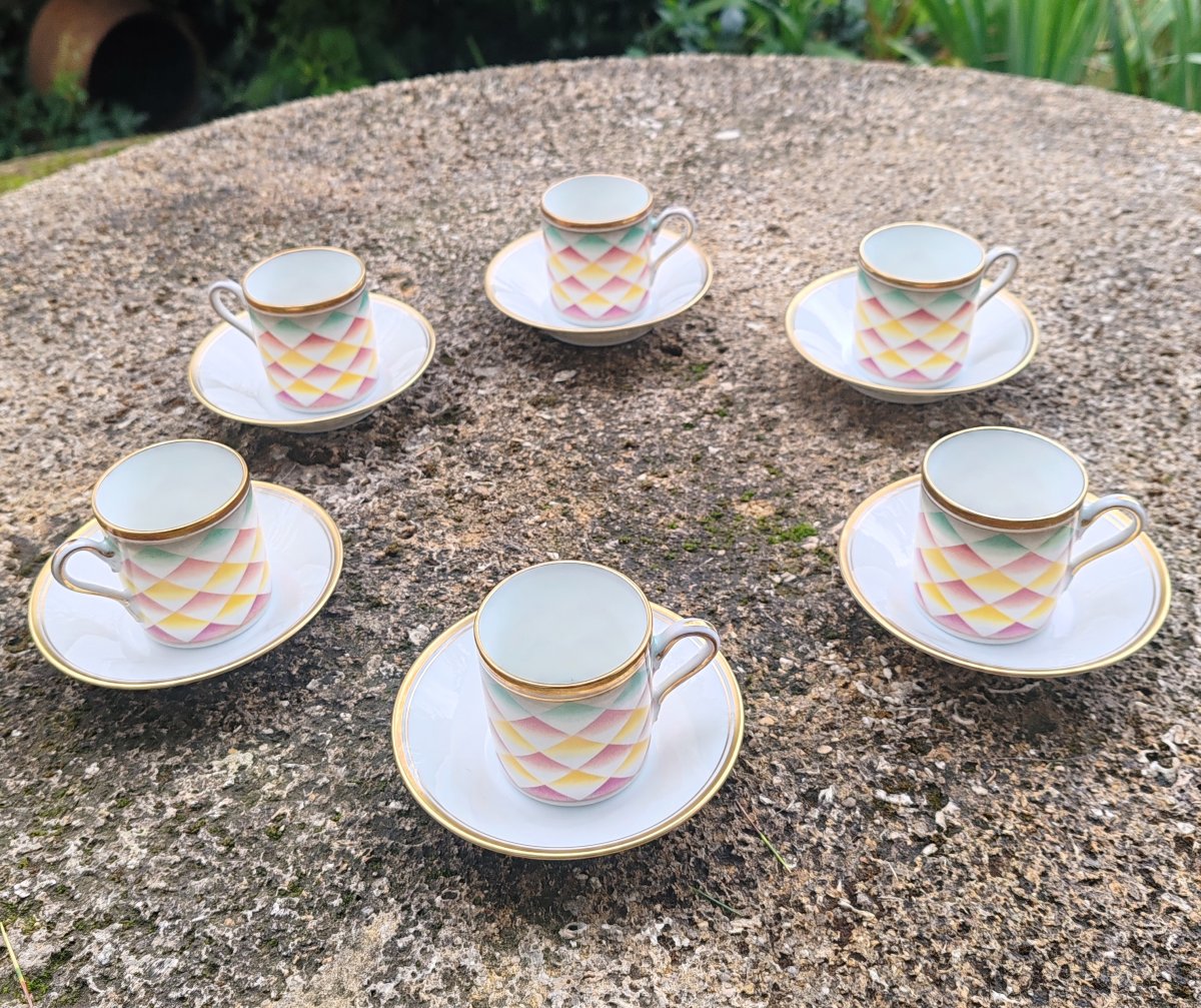 Richard Ginori 6 Coffee Cups And Saucers Designed By Gio Ponti, “arlecchino” (“arlequin”), 20th Century