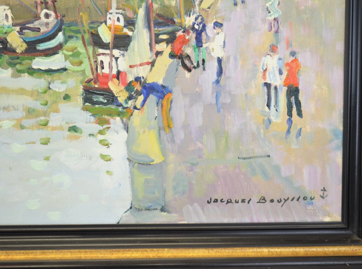 Jacques Bouyssou, “the Port Authority Of Honfleur,” Oil On Canvas, 20th Century-photo-1