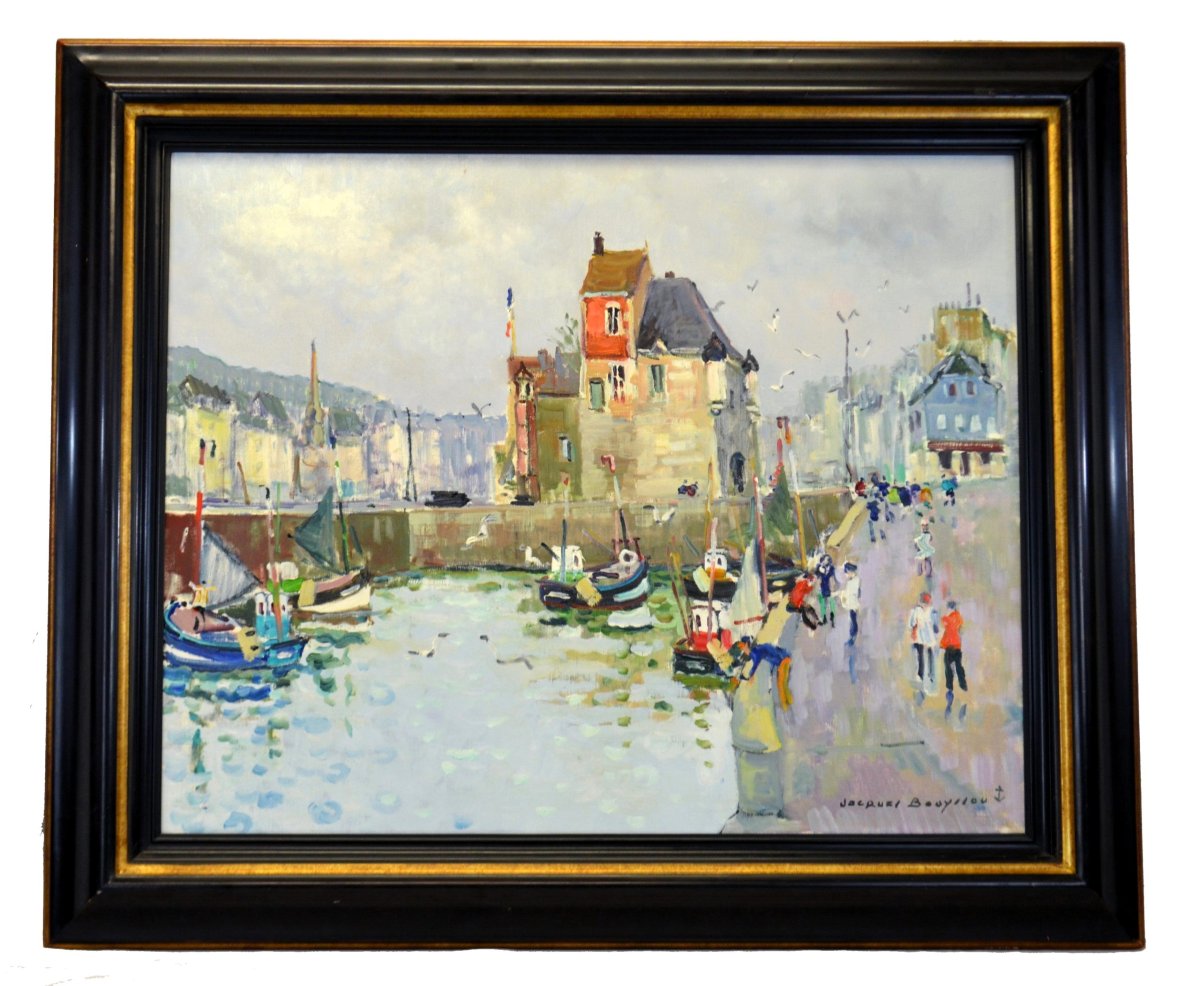 Jacques Bouyssou, “the Port Authority Of Honfleur,” Oil On Canvas, 20th Century