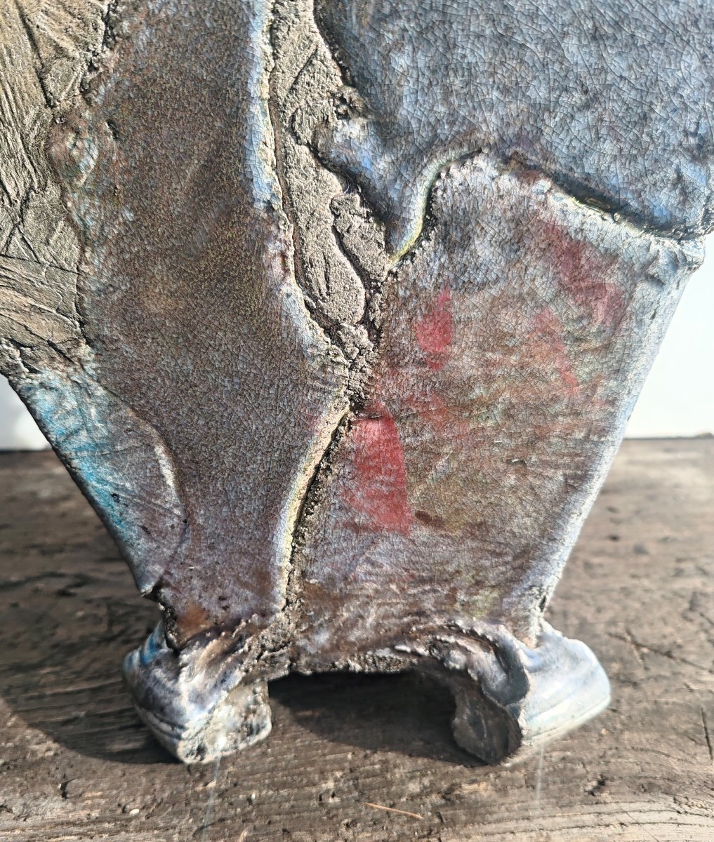 Large Glazed Stoneware Pot, Raku, 20th Century-photo-2