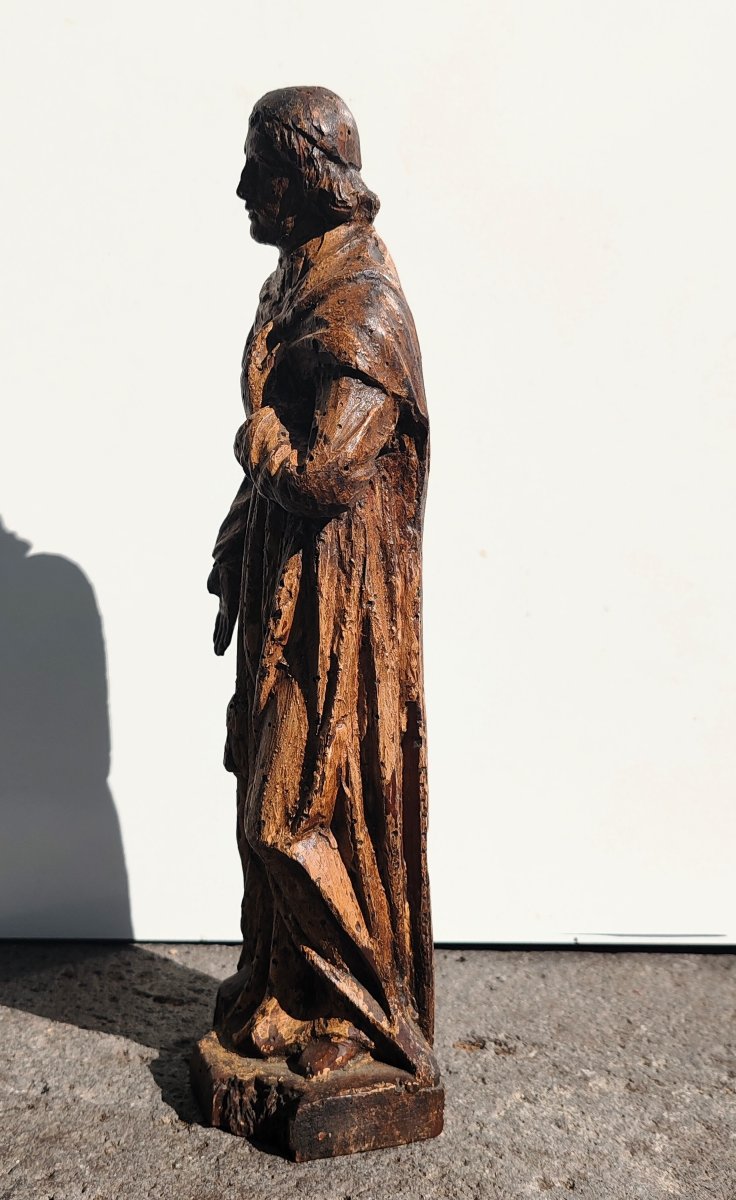 Sculpture  ancienne en bois sculpté d’un moine un saint ou un apôtre fin du XVIe au début du XV-photo-2