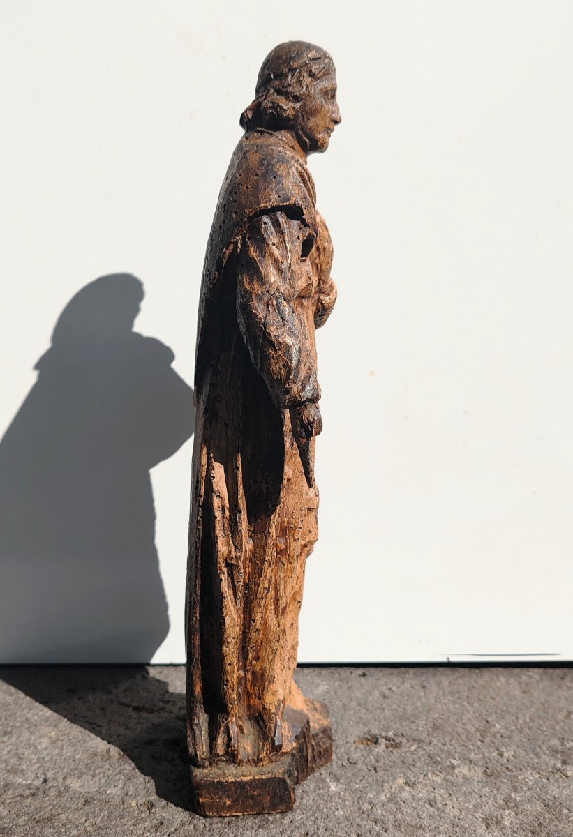 Sculpture  ancienne en bois sculpté d’un moine un saint ou un apôtre fin du XVIe au début du XV-photo-3