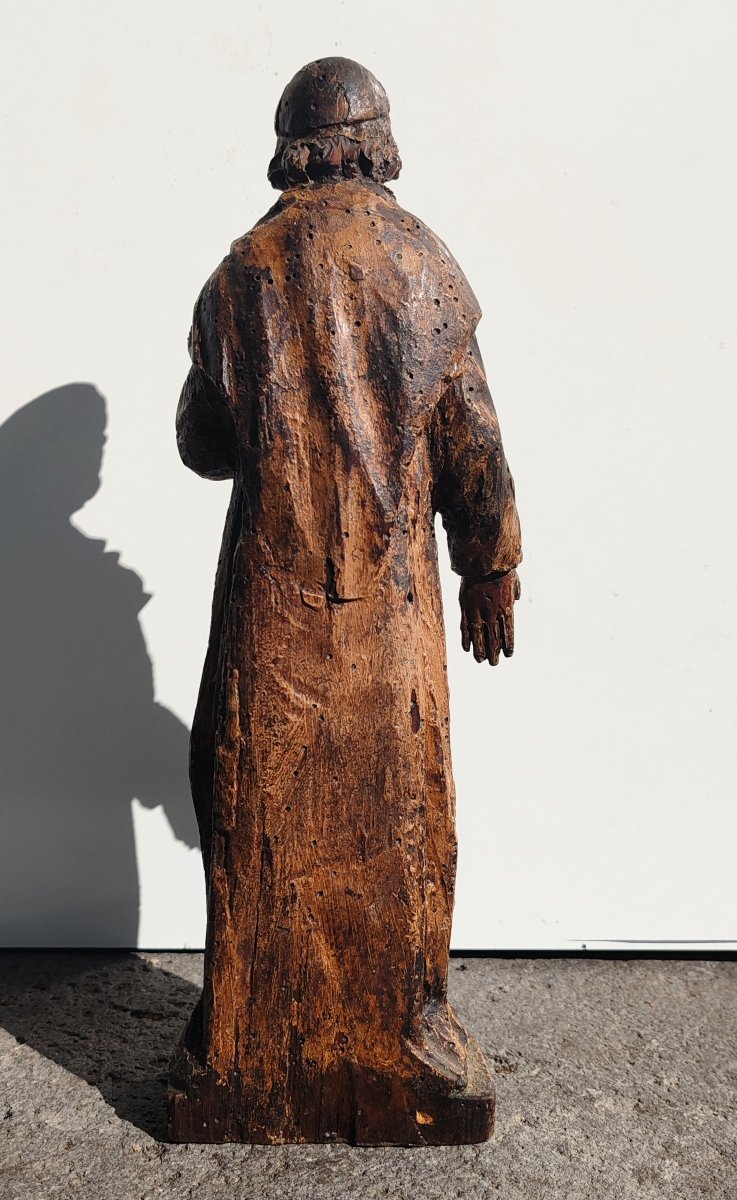 Sculpture  ancienne en bois sculpté d’un moine un saint ou un apôtre fin du XVIe au début du XV-photo-4