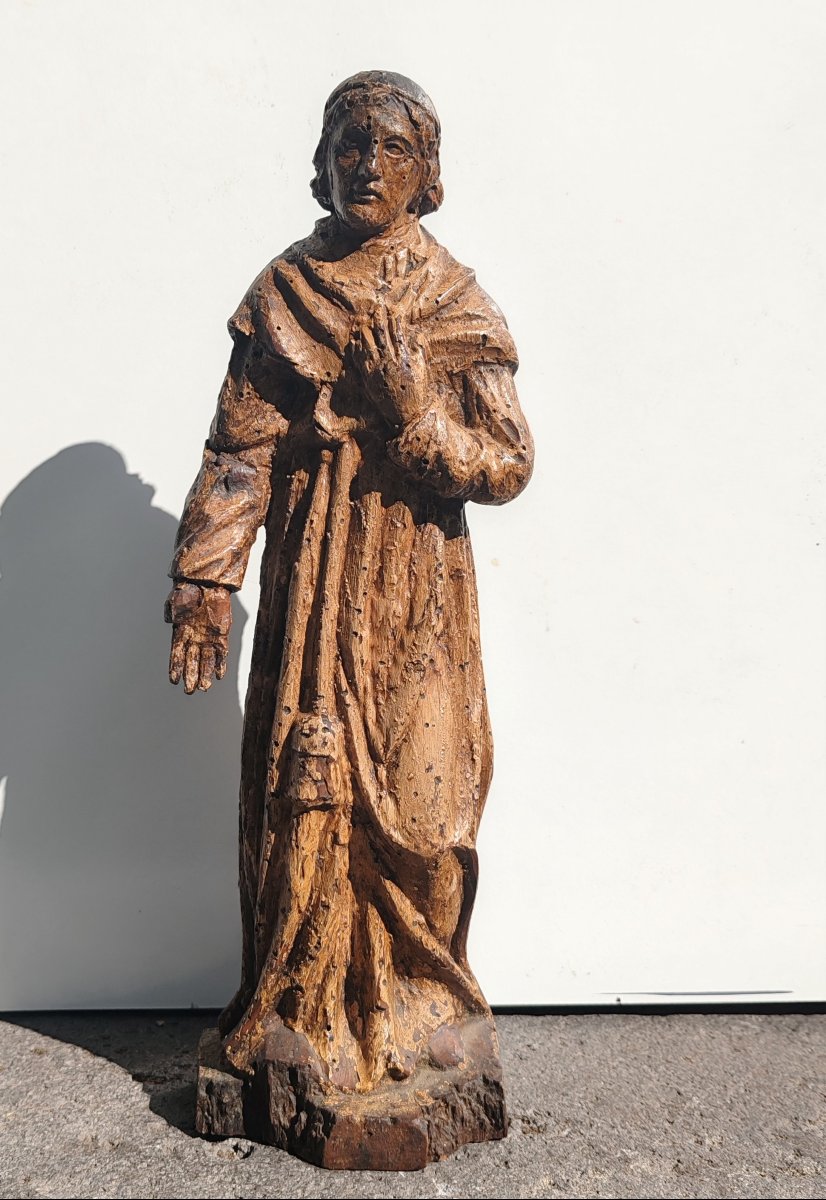 Sculpture  ancienne en bois sculpté d’un moine un saint ou un apôtre fin du XVIe au début du XV