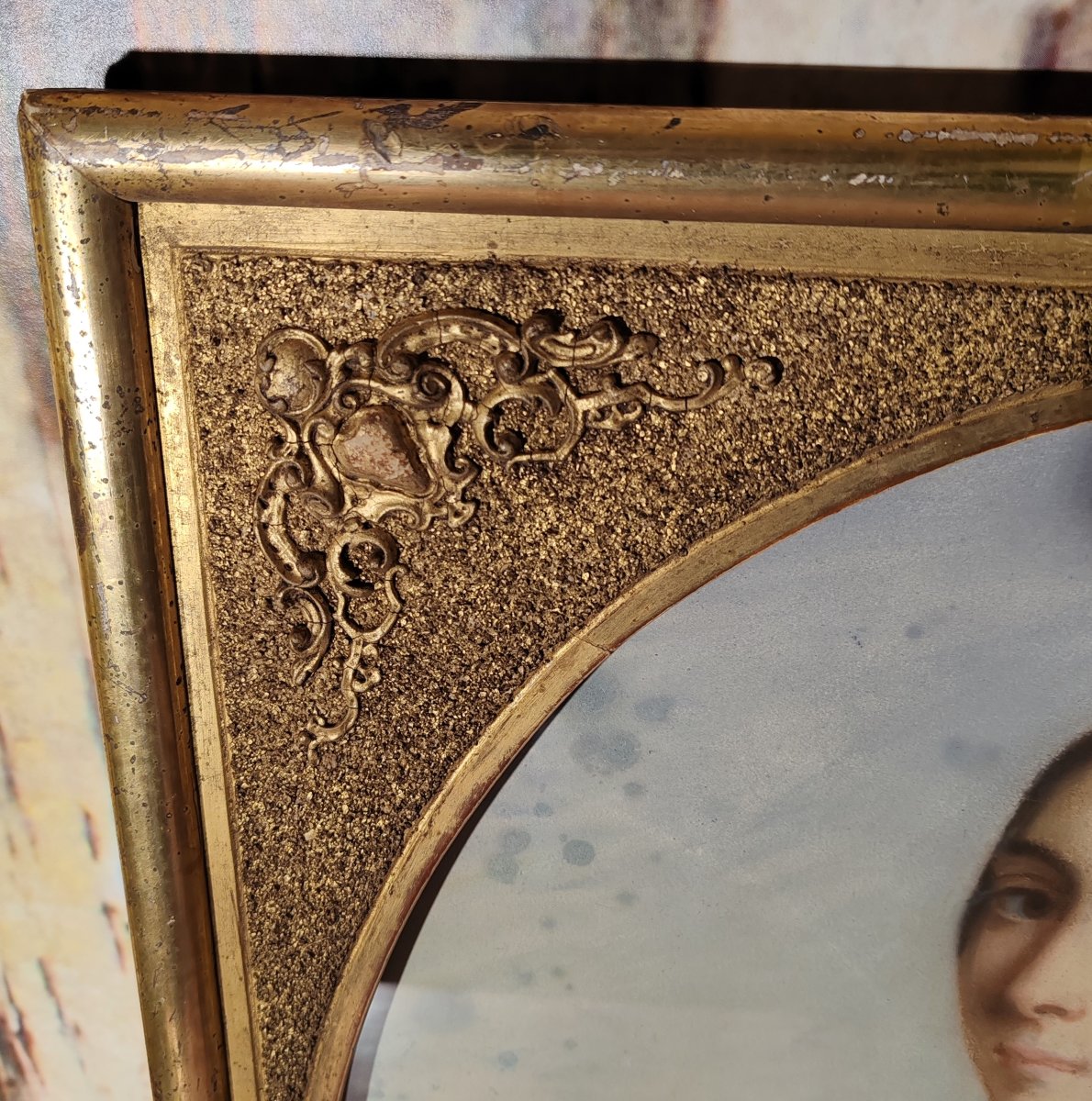 « Portrait pastel d’une Jeune Femme En Médaillon Henry Marielle XIXème »-photo-1