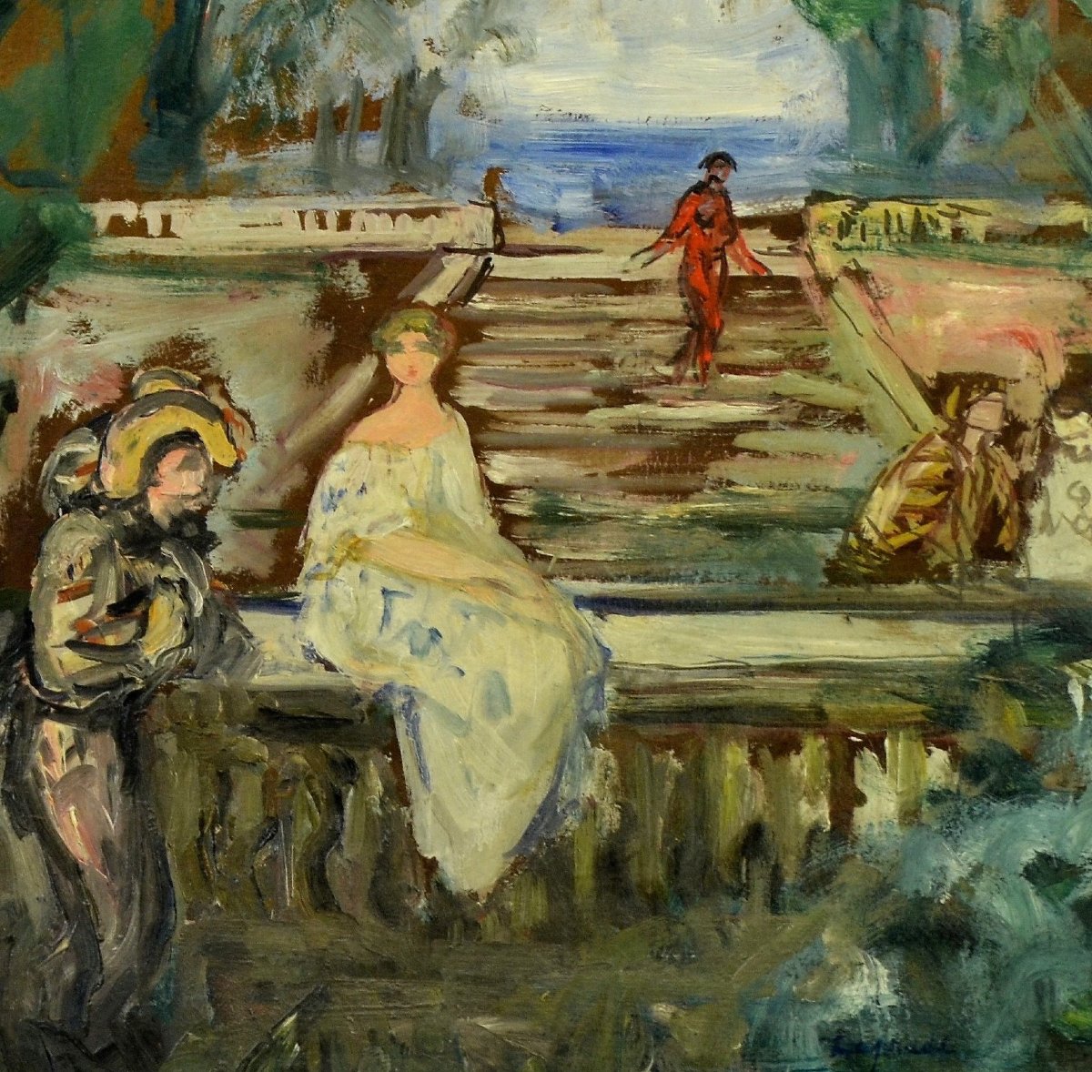 Pierre Laprade Personnages dans un parc Huile sur panneau bois Début XX -ème-photo-3