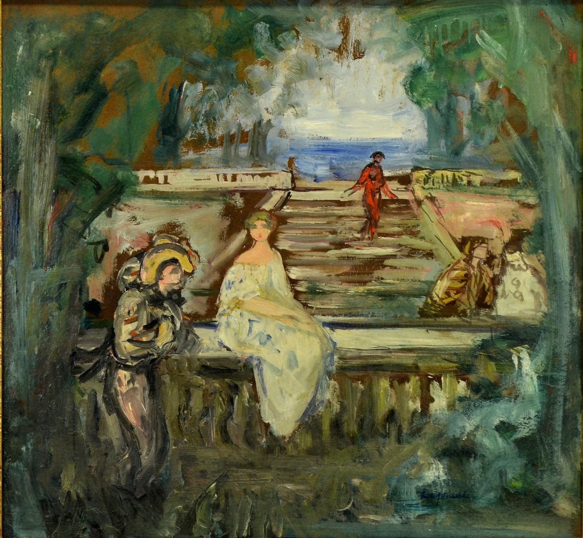 Pierre Laprade Personnages dans un parc Huile sur panneau bois Début XX -ème