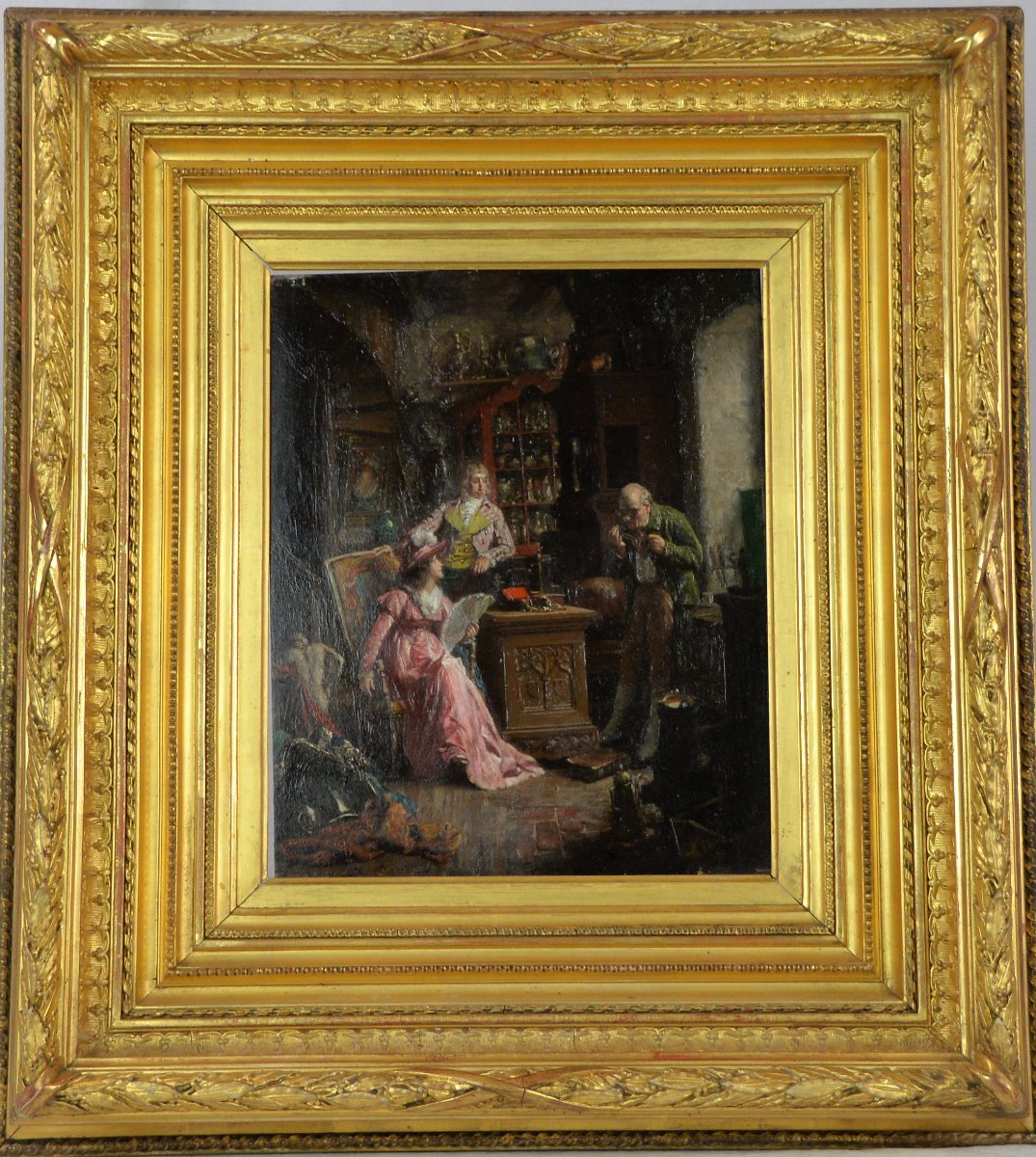 VAN DEN KERCKHOVE Jan 1822-1881 Chez l’antiquaire 1876 huile sur panneau-photo-2