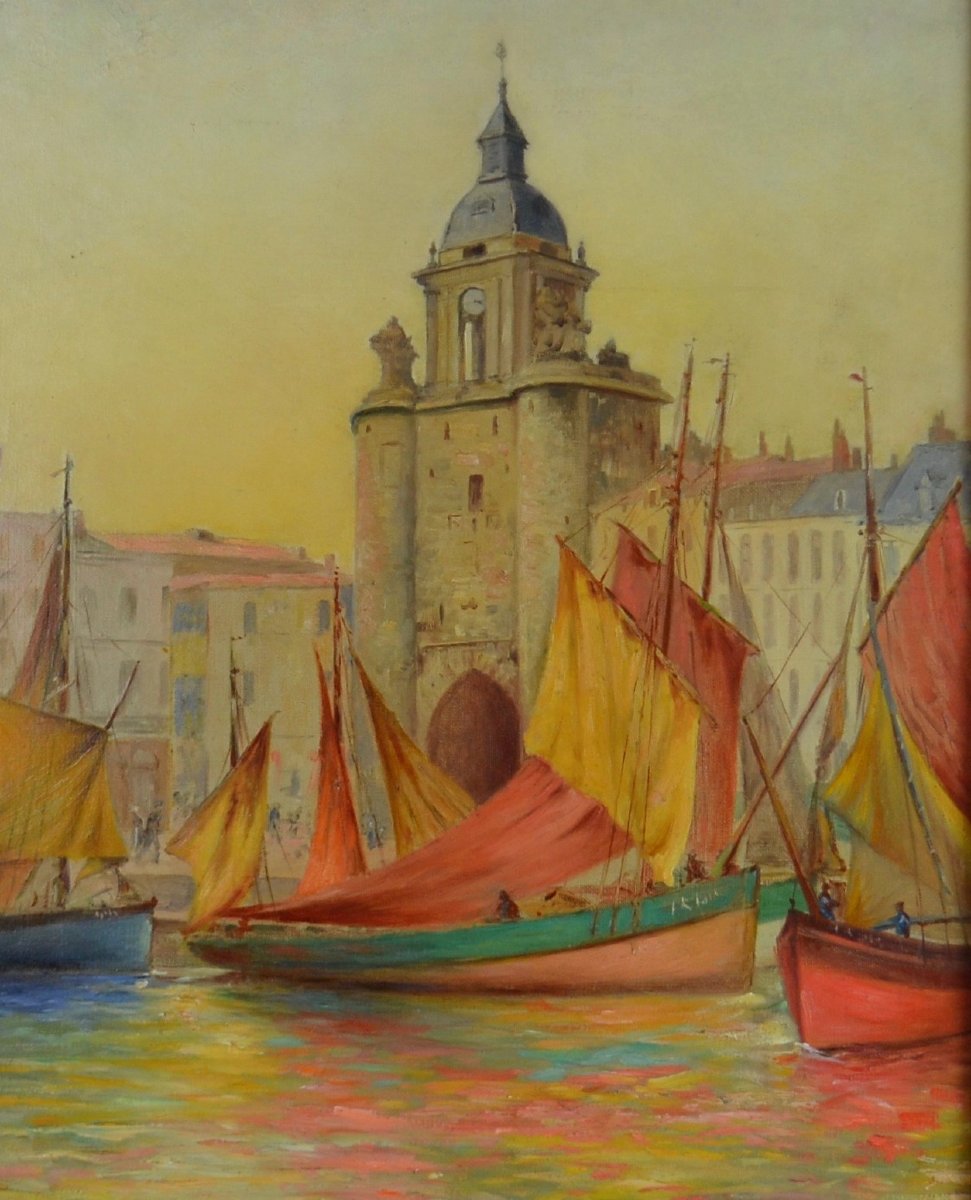 Paul Charles De Plument De Bailhac, “port Of La Rochelle,” Oil On Canvas, 20th Century-photo-3