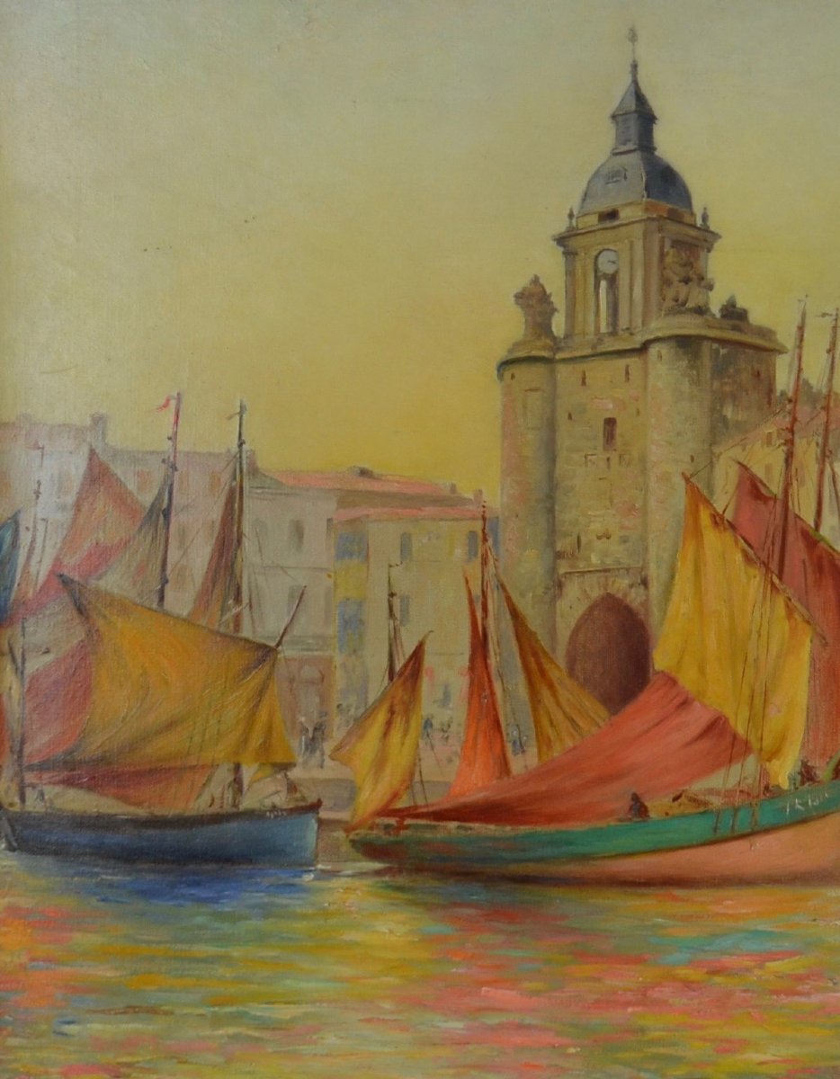 Paul Charles De Plument De Bailhac, “port Of La Rochelle,” Oil On Canvas, 20th Century-photo-4