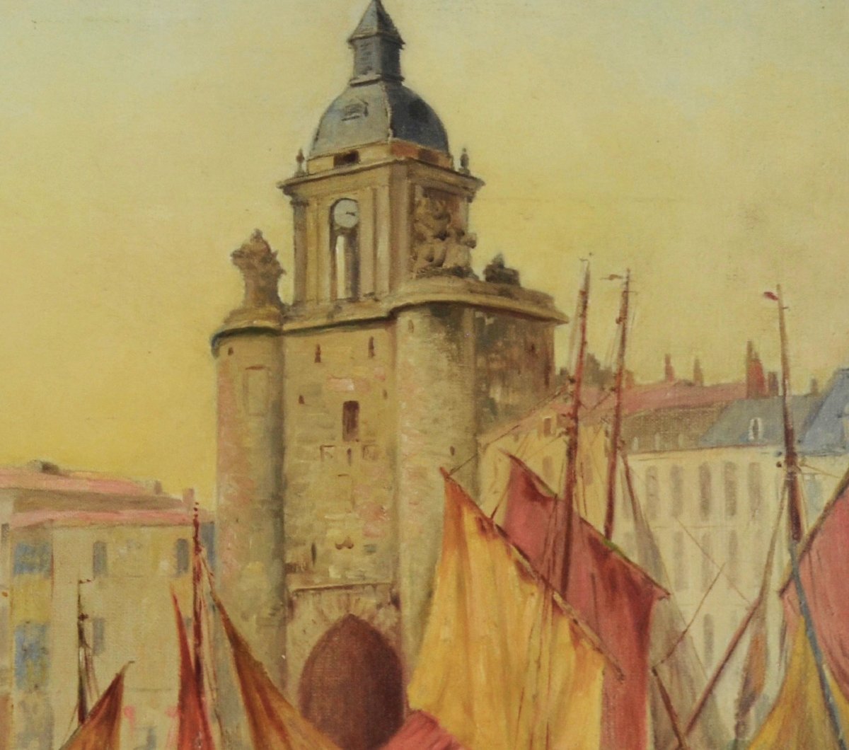 Paul Charles De Plument De Bailhac, “port Of La Rochelle,” Oil On Canvas, 20th Century-photo-1