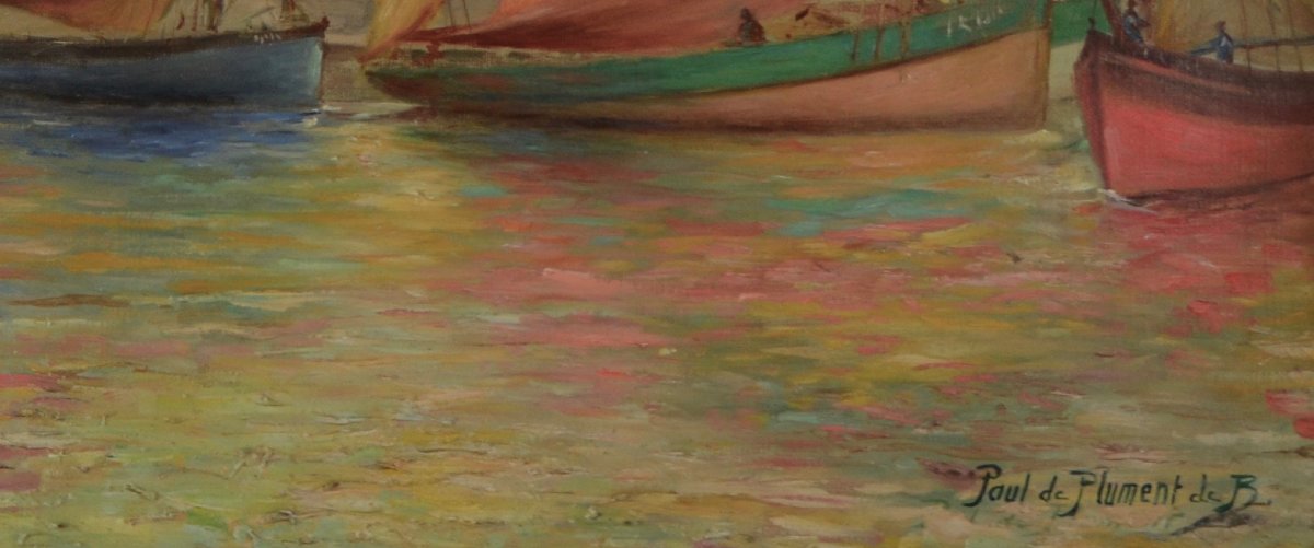 Paul Charles De Plument De Bailhac, “port Of La Rochelle,” Oil On Canvas, 20th Century-photo-3