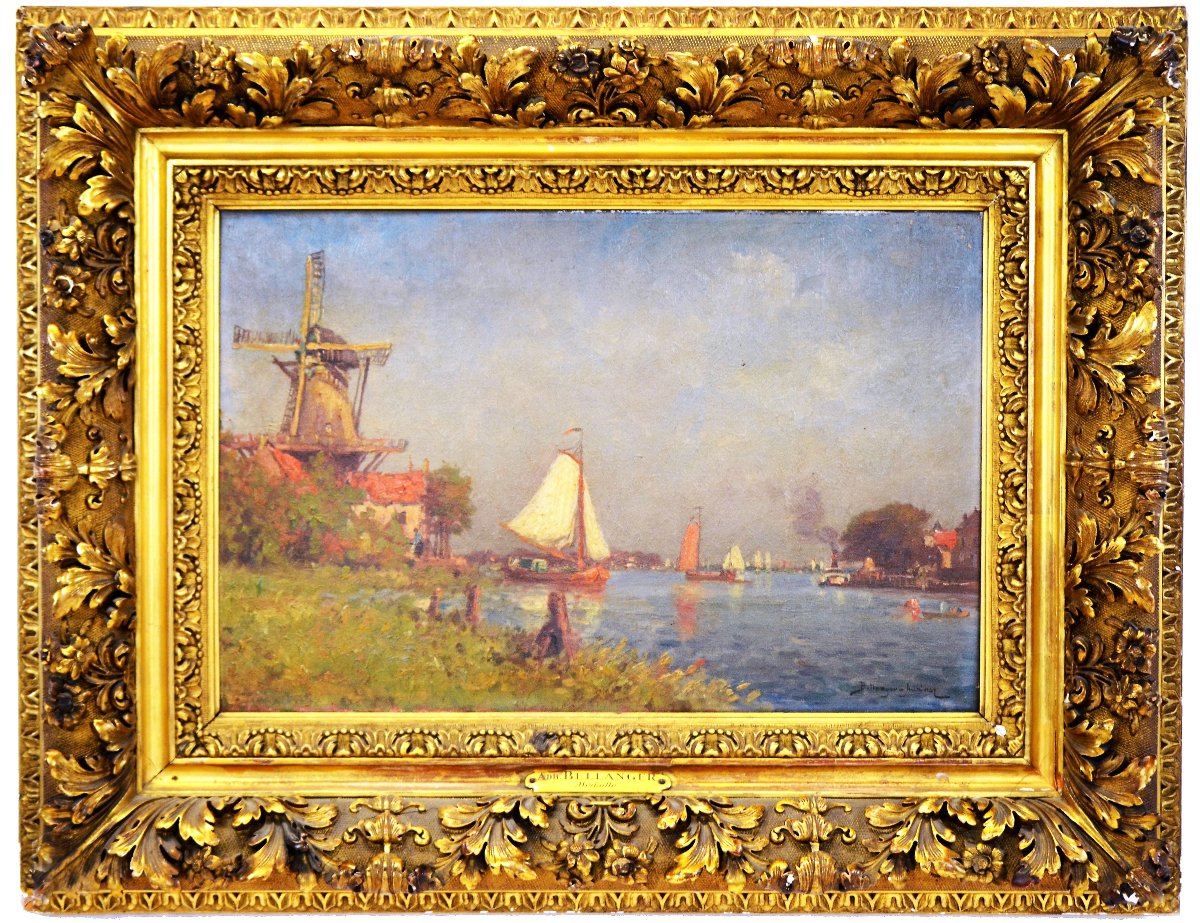 Paul Bellanger-adhémar, “riverbanks In Holland,” Oil On Canvas, 19th/20th Century-photo-2