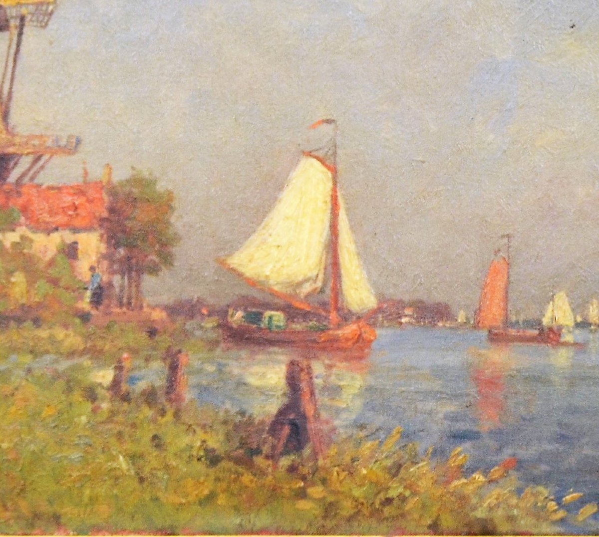 Paul Bellanger-adhémar, “riverbanks In Holland,” Oil On Canvas, 19th/20th Century-photo-3