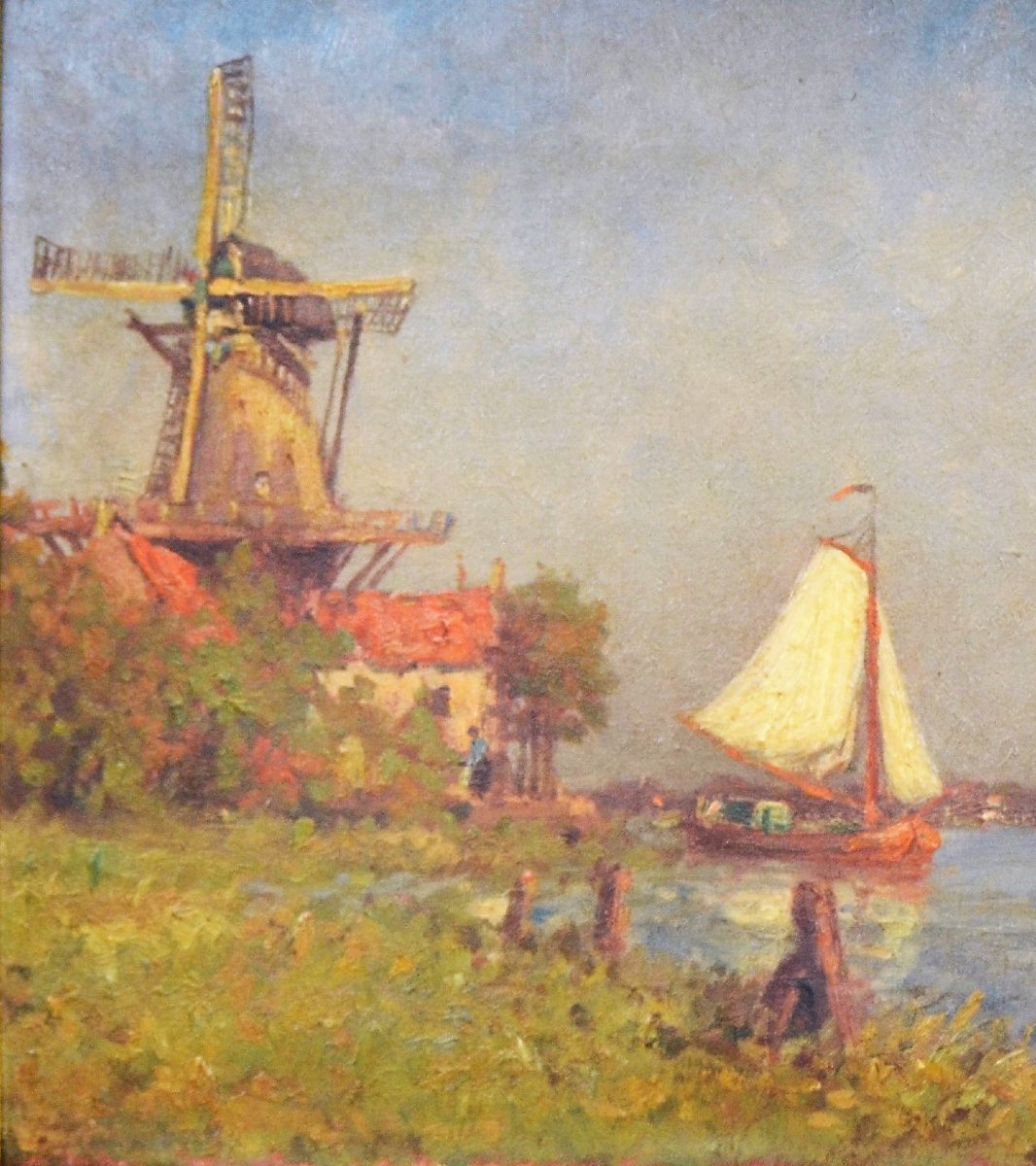 Paul Bellanger-adhémar, “riverbanks In Holland,” Oil On Canvas, 19th/20th Century-photo-4