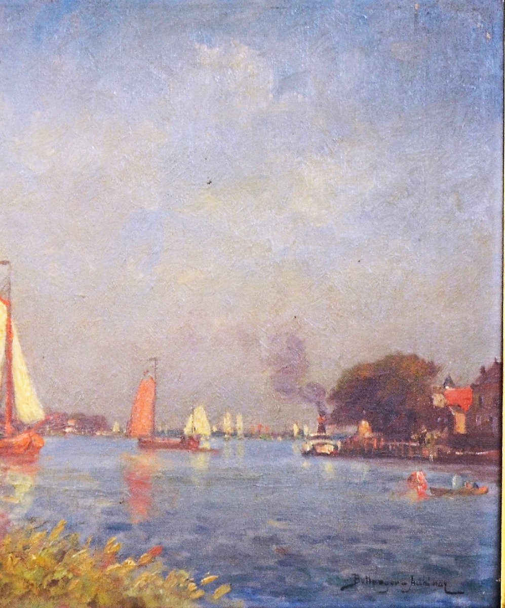 Paul Bellanger-adhémar, “riverbanks In Holland,” Oil On Canvas, 19th/20th Century-photo-2