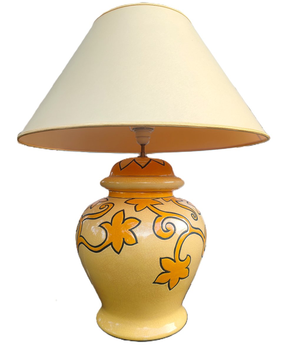 Grande Lampe Potiche Vintage en Faïence de Longwy décor de fleurs stylisées– Années 70/80-photo-3