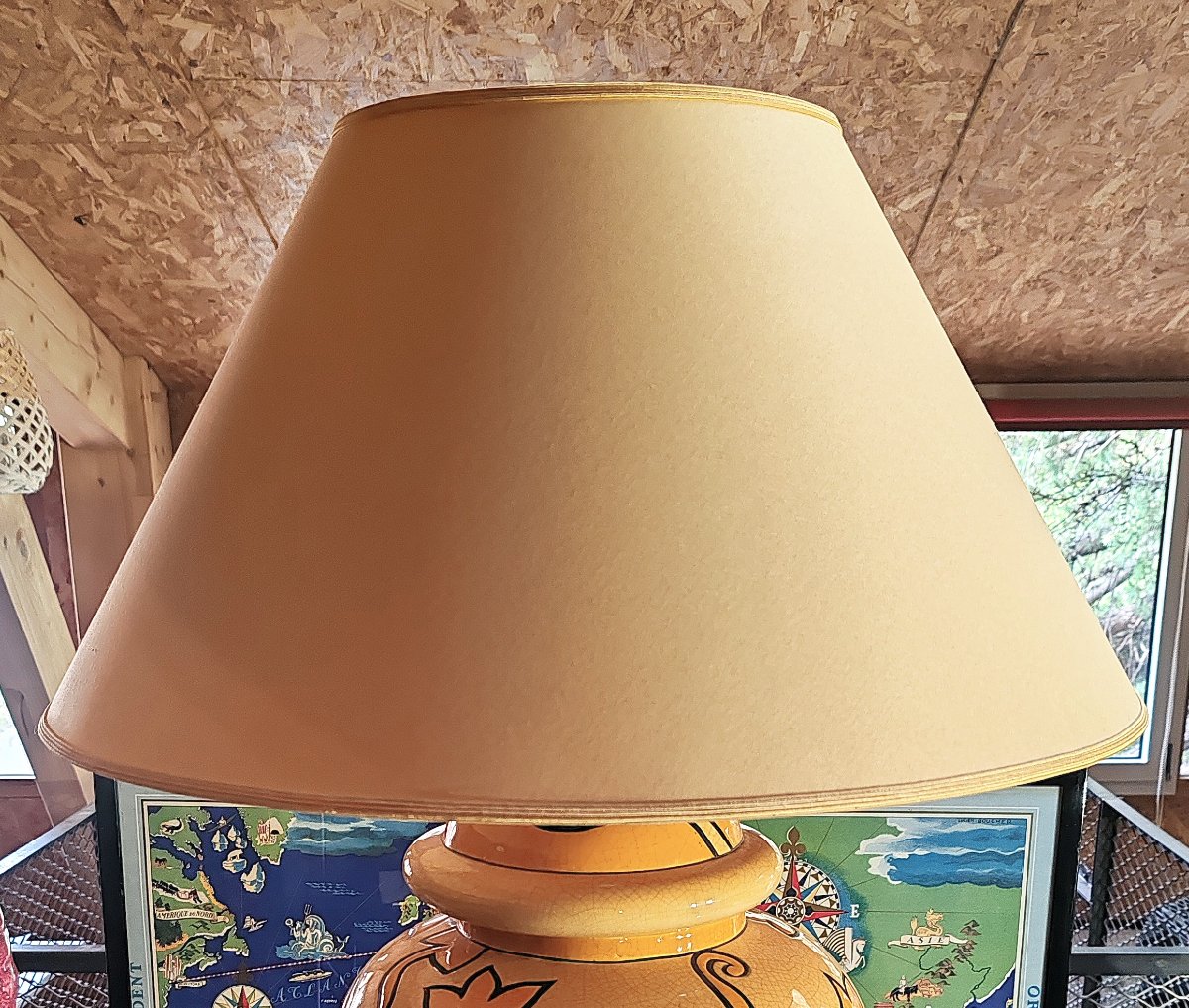 Grande Lampe Potiche Vintage en Faïence de Longwy décor de fleurs stylisées– Années 70/80-photo-4