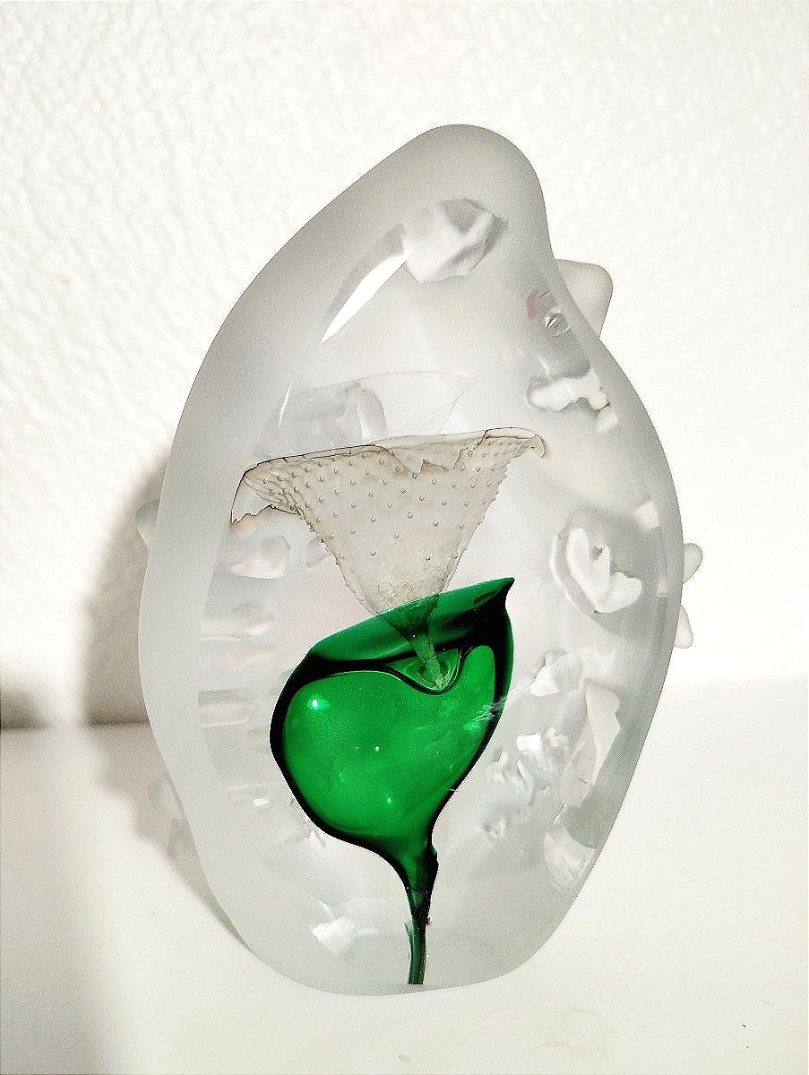 Fernando Agostinho Paperweight / Blown Glass Sculpture: Flower & Thorns