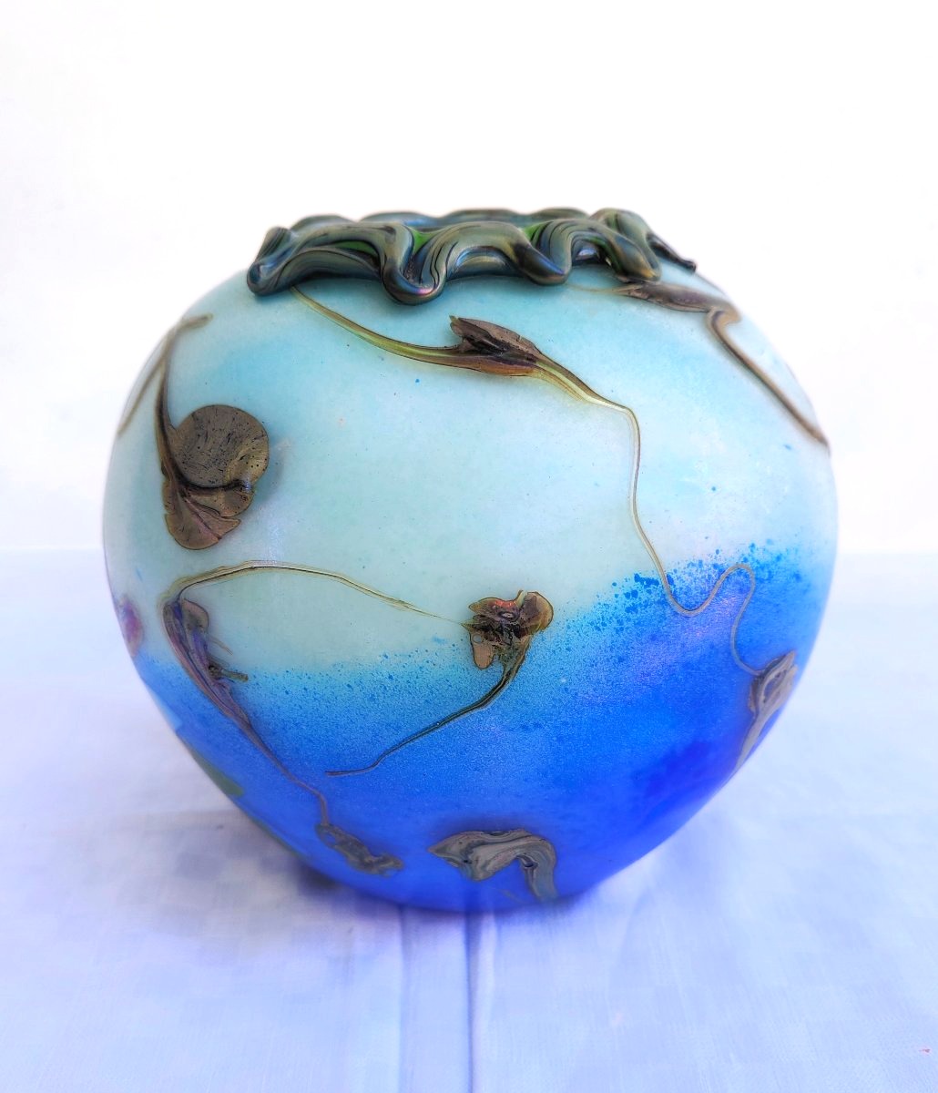 Pascal Guyot & Bernard Aconito (biot) Blown Glass Ball Vase, 1992-photo-3