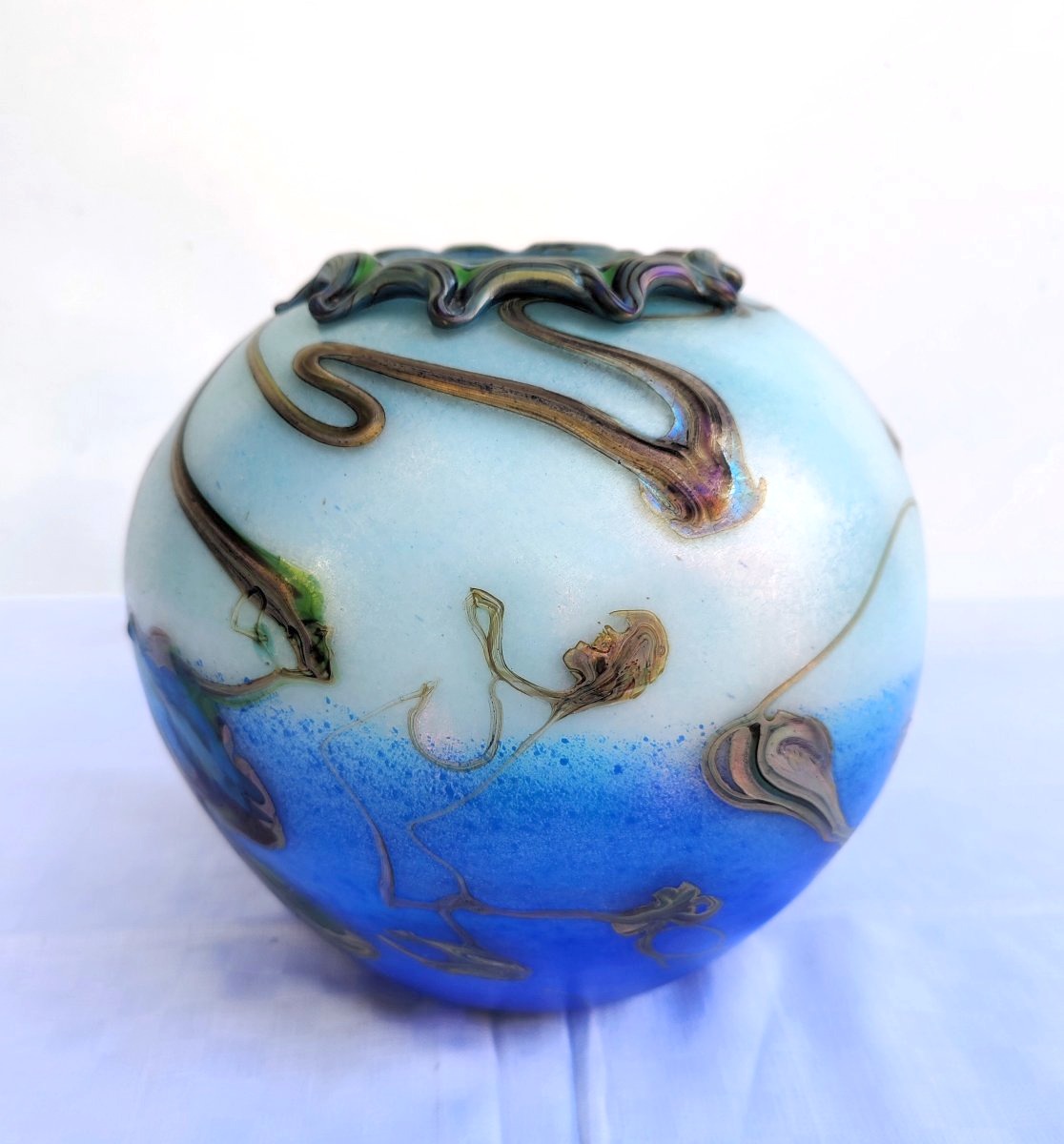 Pascal Guyot & Bernard Aconito (biot) Blown Glass Ball Vase, 1992-photo-4