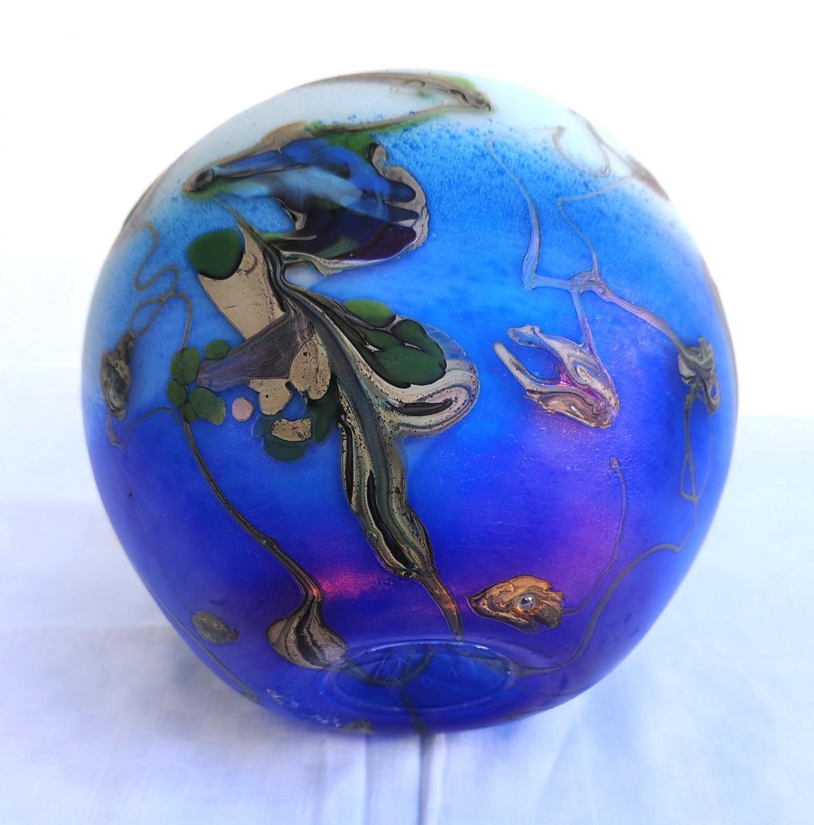 Pascal Guyot & Bernard Aconito (biot) Blown Glass Ball Vase, 1992-photo-2