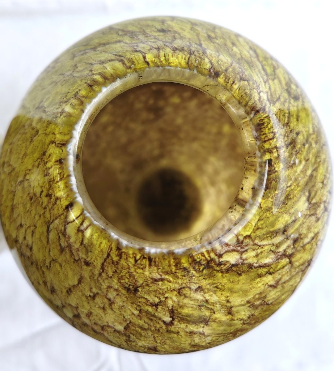 LEGRAS Paire de vases ovoides en verre marmoréen panse ceinte d’une frise dépolie -photo-3
