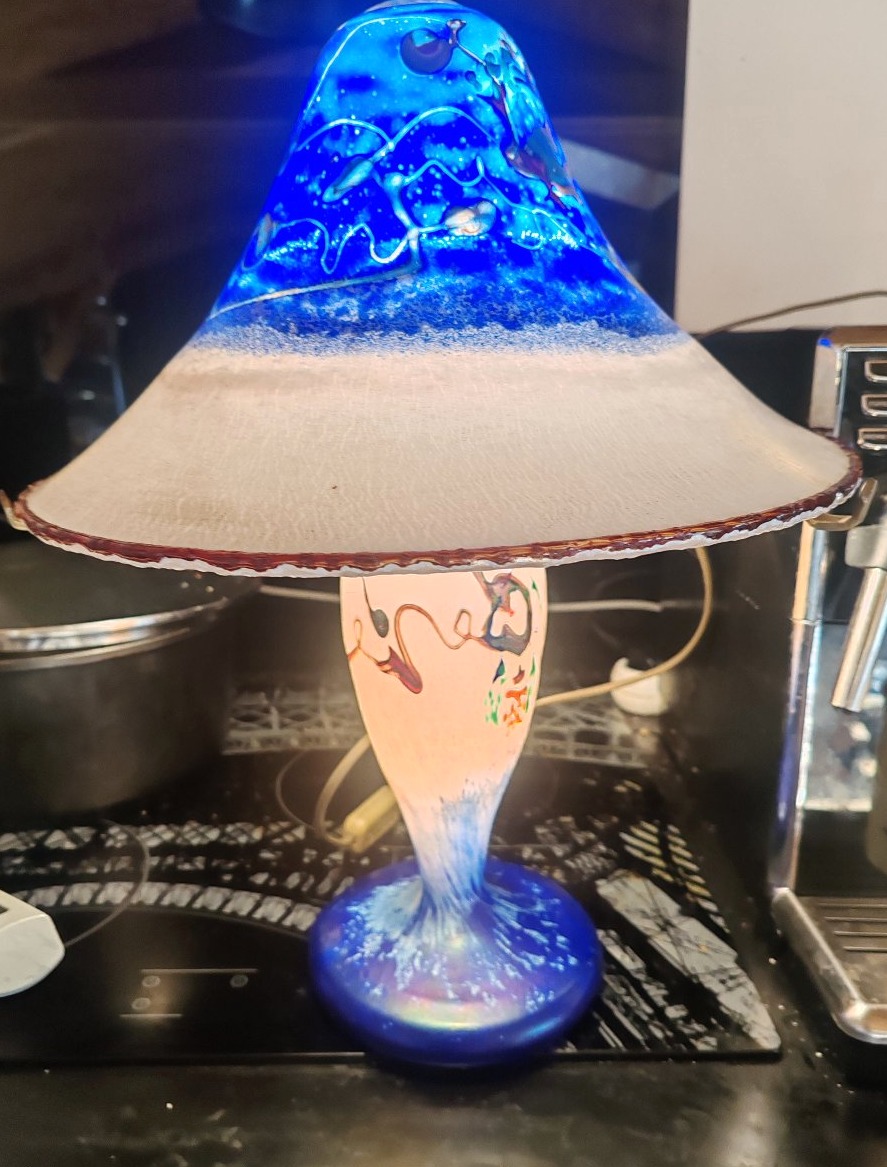Pascal GUYOT (Biot) Grande Lampe Champignon en Verre Soufflé 2003-photo-6