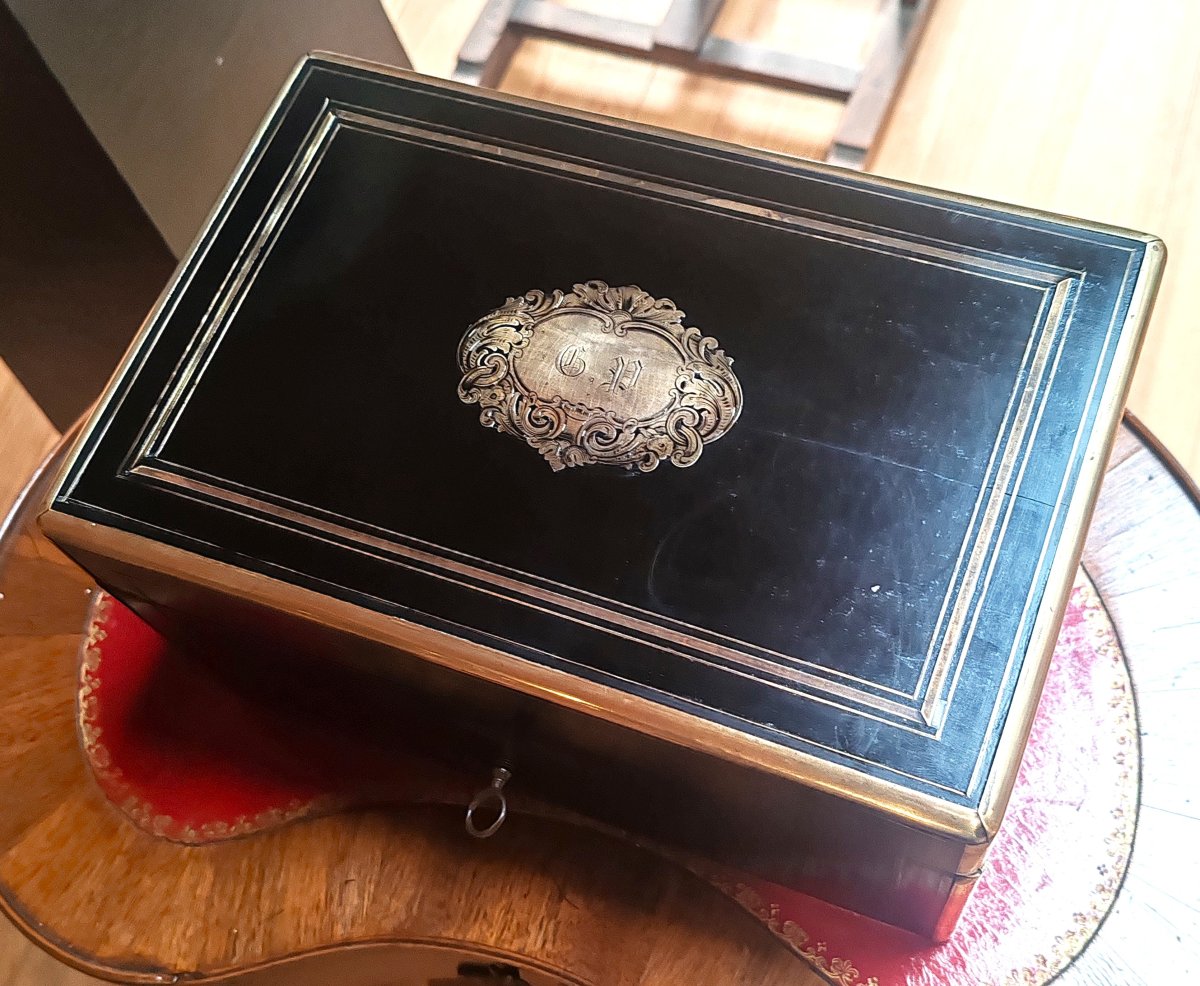 Antique Napoleon III Cigar Humidor In Blackened Wood And Brass – Signed Tahan Paris, Circa 1850-photo-2