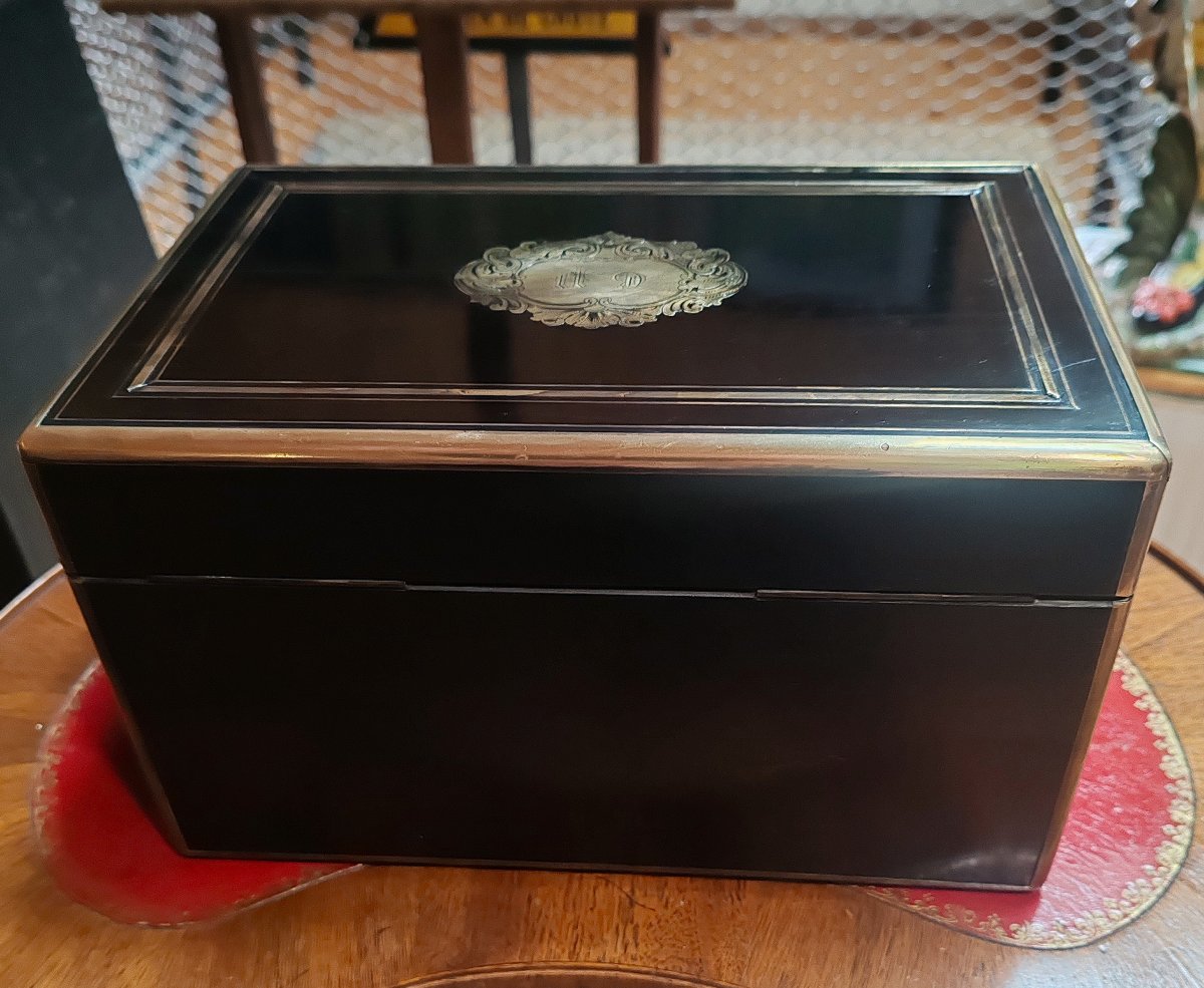Antique Napoleon III Cigar Humidor In Blackened Wood And Brass – Signed Tahan Paris, Circa 1850-photo-3