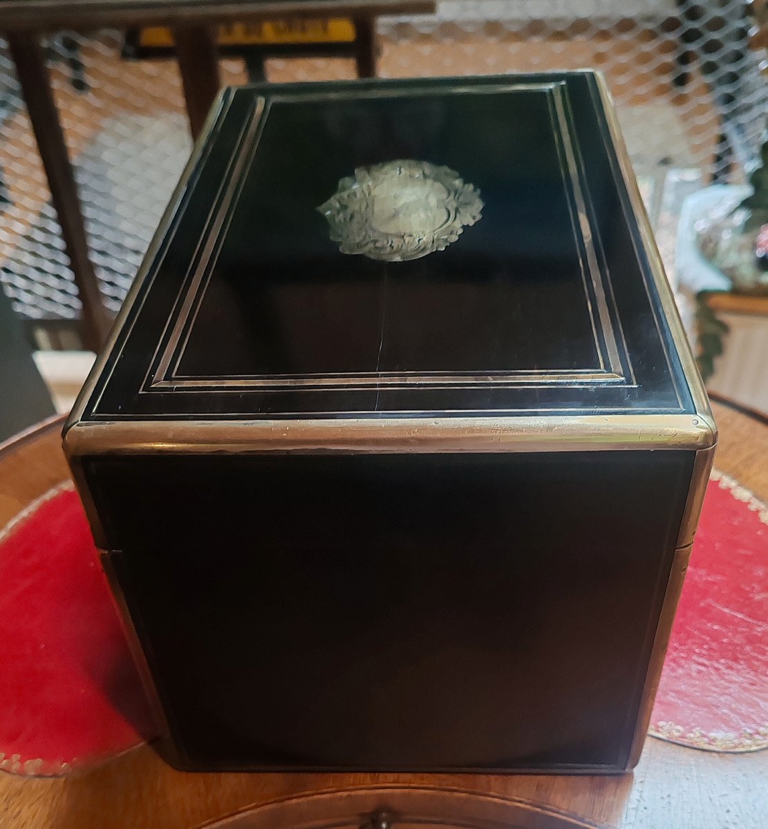 Antique Napoleon III Cigar Humidor In Blackened Wood And Brass – Signed Tahan Paris, Circa 1850-photo-4