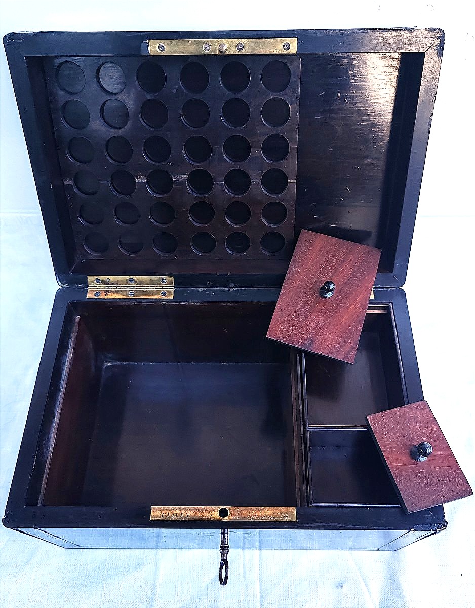 Antique Napoleon III Cigar Humidor In Blackened Wood And Brass – Signed Tahan Paris, Circa 1850-photo-5