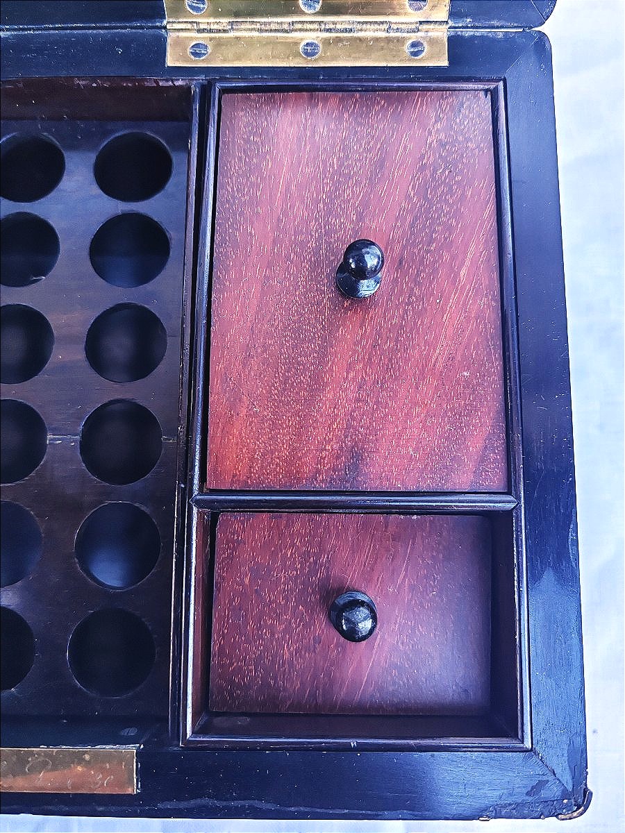 Antique Napoleon III Cigar Humidor In Blackened Wood And Brass – Signed Tahan Paris, Circa 1850-photo-6