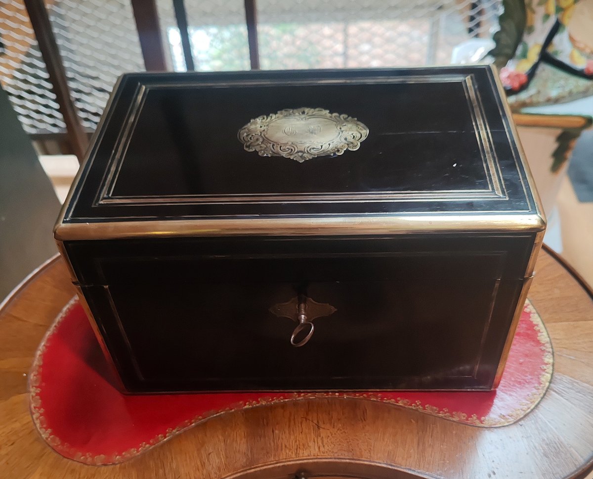 Antique Napoleon III Cigar Humidor In Blackened Wood And Brass – Signed Tahan Paris, Circa 1850