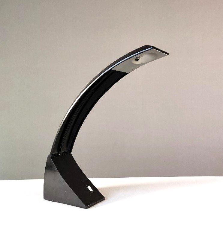 Marco Zotta Desk Lamp In Black-lacquered Aluminum, "arcobaleno" Model With An Arched Frame