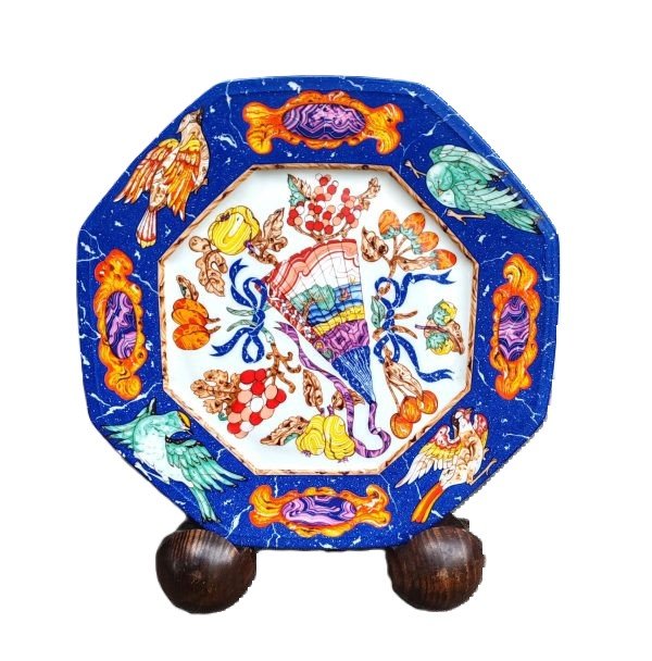 Hermès Paris Assiette porcelaine »Marqueterie de Pierres d’Orient et d’Occident » 1989