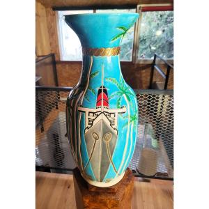 Danillo Curetti “longwy”  An Exceptional Baluster-shaped Vase Made Of Glazed Earthenware “miami Mon