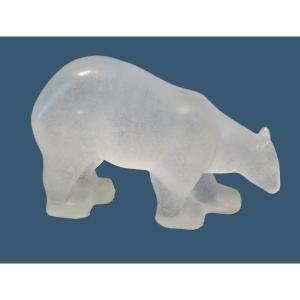 DAUM FRANCE OURS POLAIRE EN PATE DE VERRE DEPOLI XX ème