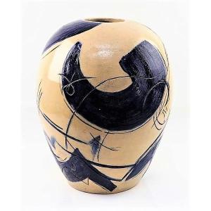 Jean MIOTTE (1926-2016) Grand pot en céramique émaillée Composition en bleu XX -ème