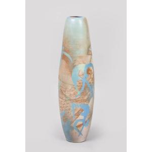 Sophie COMBRES Grand vase tubulaire en céramique émaillée à décor de funambules et de danseuses