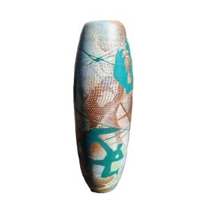 Sophie COMBRES Vase tubulaire en céramique émaillée  à décor de funambules et de danseuses 