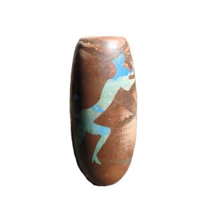 Sophie COMBRES Vase tubulaire en céramique émaillée à décor de funambules et de danseuses