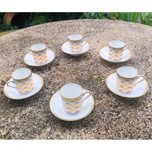 Richard Ginori 6 Coffee Cups And Saucers Designed By Gio Ponti, “arlecchino” (“arlequin”), 20th Century